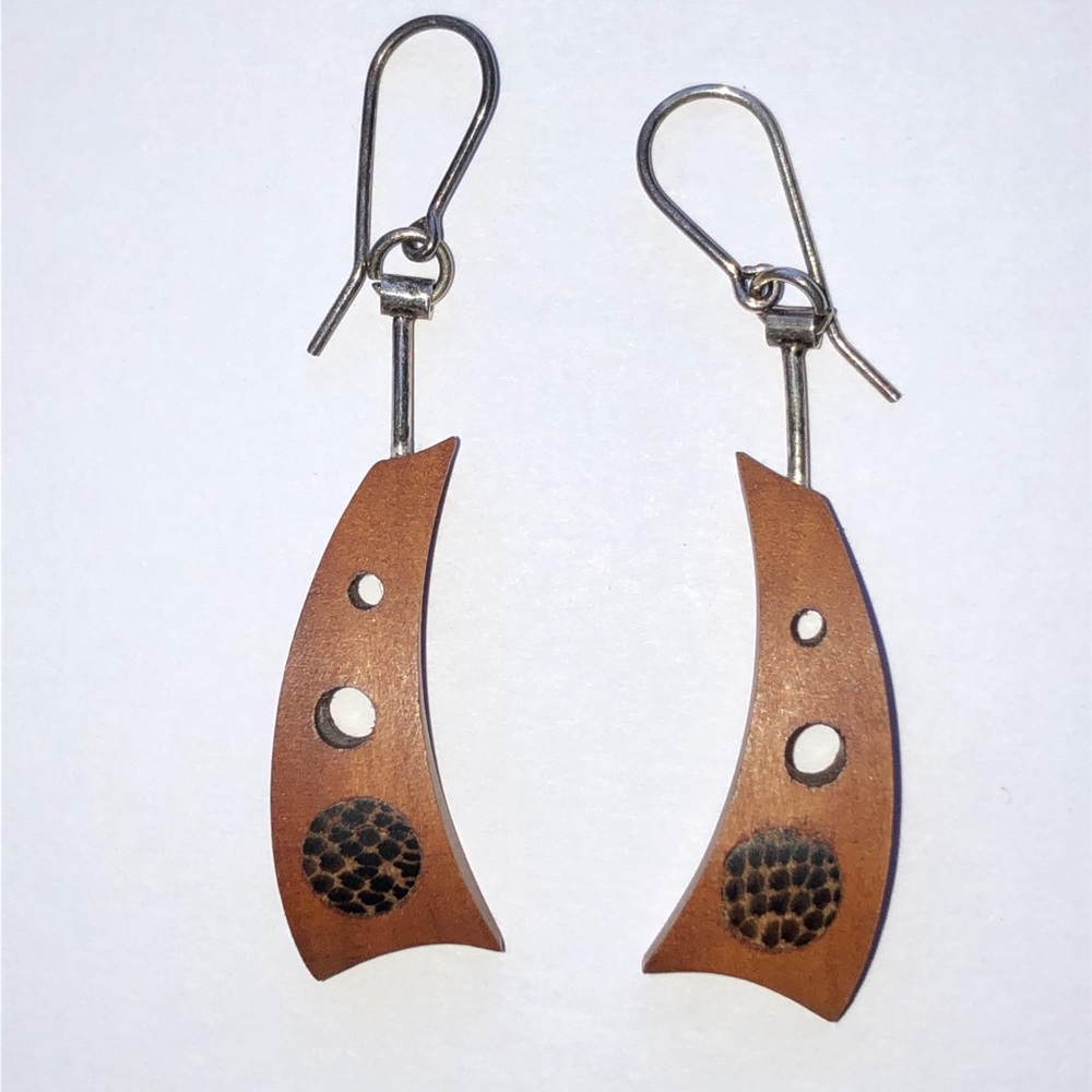 Wooden Geometric Earrings with Snake Print Accent